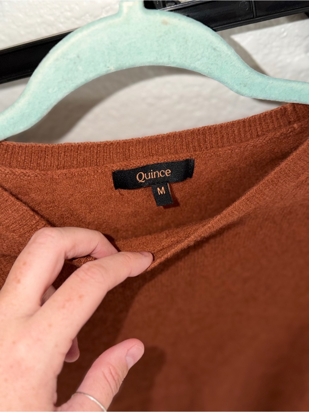 Quince 100% Cashmere Crewneck Sweater Rust Brown Long Sleeve Pullover Medium - Picture 3 of 5